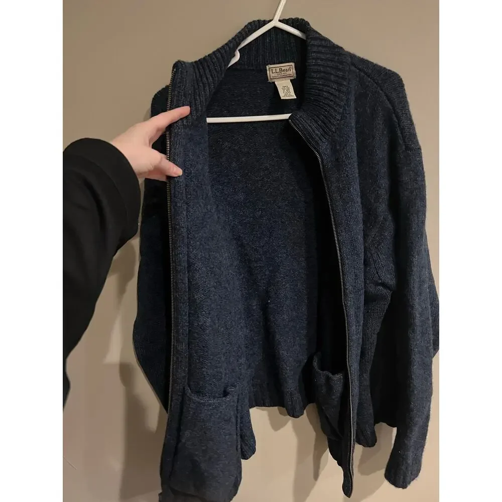 Vintage LL Bean Full Zip Sweater Made in Hong Kong 100% Shetland Wool Men's XL